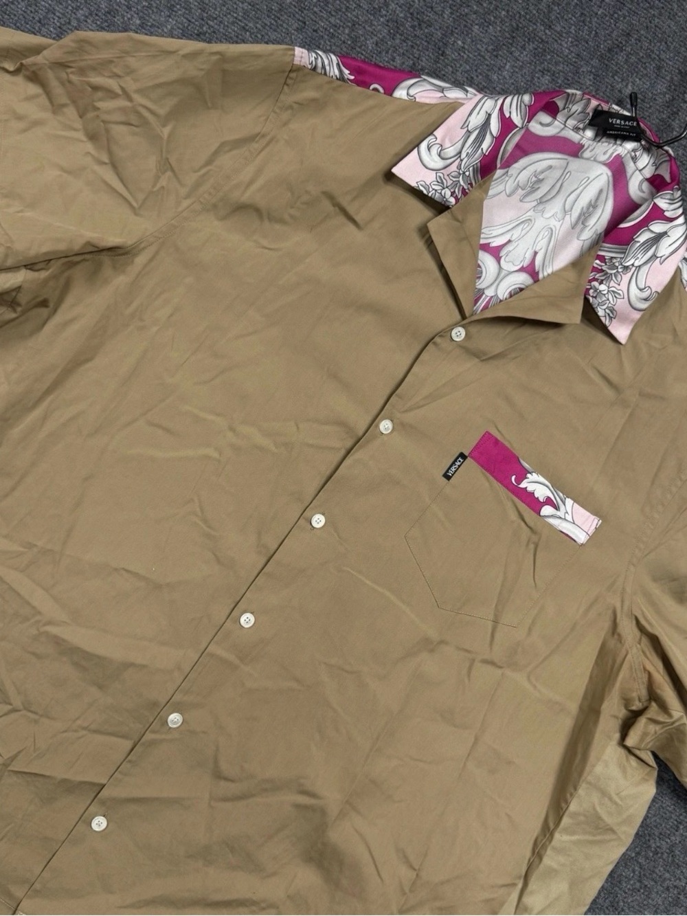 Baroque Panel Short Sleeve Cotton Button-Up Camp Shirt Sz 4XL